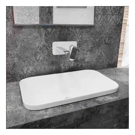 Umywalka wpuszczana – 60cm prostokątna, z niskim rantem, bez przelewu i otworu na baterię. Minimalistyczny design do nowoczesnych łazie